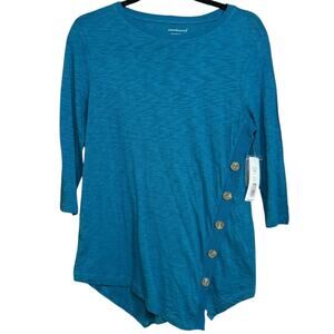 NWT Westbound teal assymetrical 3/4 sleeve blouse with button accents - small